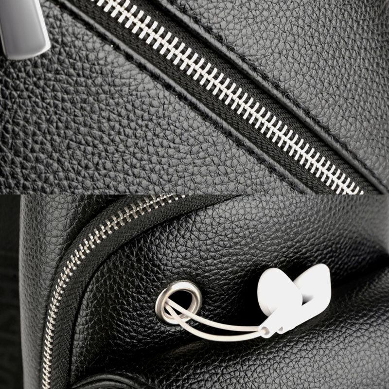 Mænd Pu Læder Usb Opladning Vandtæt Øretelefon Hul Business Crossbody Taske Brysttaske Sling Bag