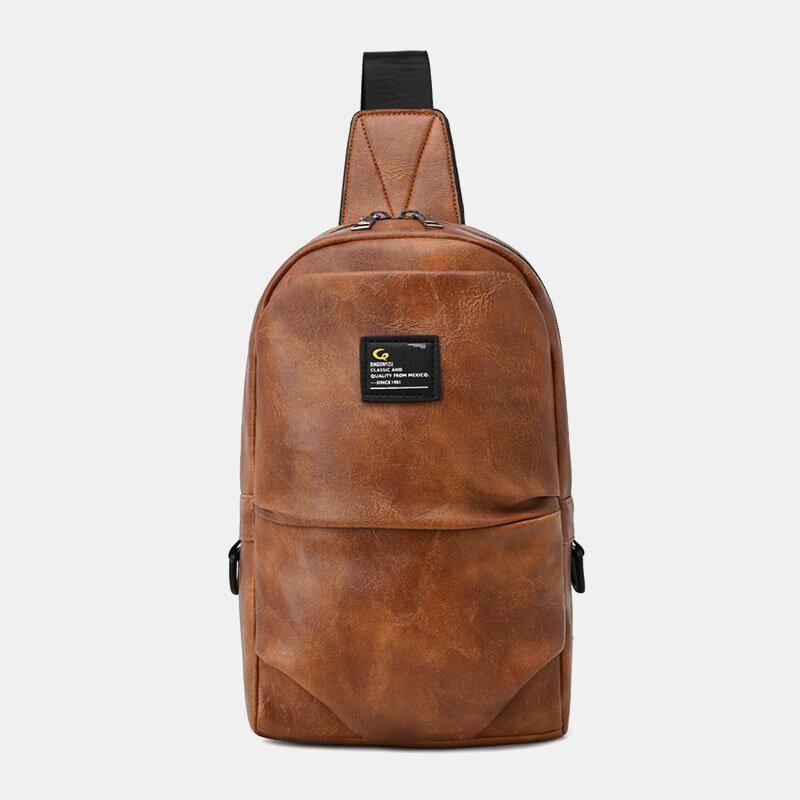 Mænd Pu Læder Vandtæt Flerlommet Hovedtelefonhul Casual Brysttasker Skuldertaske Crossbody Tasker