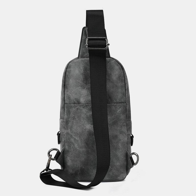 Mænd Pu Læder Vandtæt Flerlommet Hovedtelefonhul Casual Brysttasker Skuldertaske Crossbody Tasker