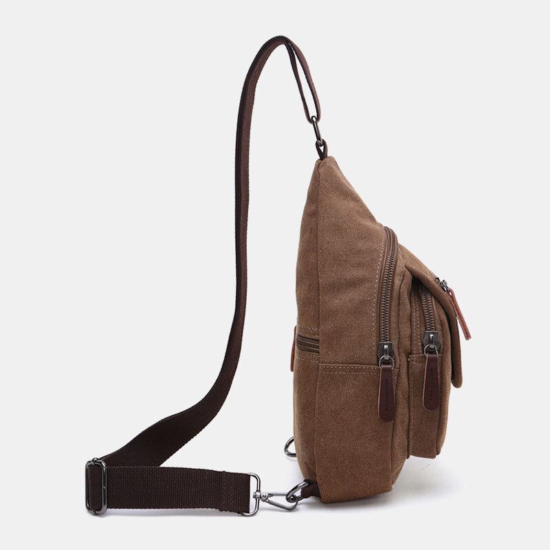 Mænd Retro Canvas Brysttaske Med Høj Kapacitet Casual Wear Resisting Vandtæt Crossbody Taske Skuldertaske