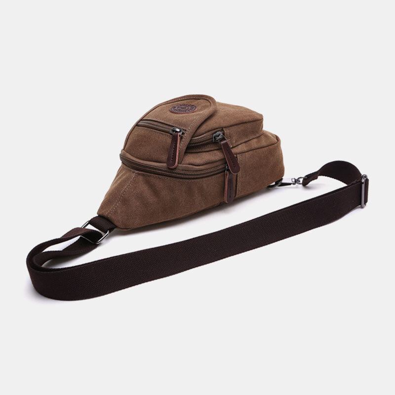 Mænd Retro Canvas Brysttaske Med Høj Kapacitet Casual Wear Resisting Vandtæt Crossbody Taske Skuldertaske