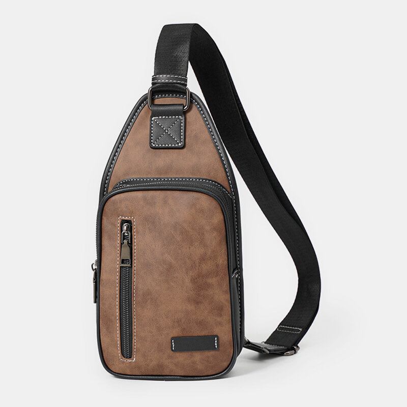 Mænd Retro Casual Vandtæt Multifunktion Multi-lomme Brysttaske Pu Blødt Læder Crossbody Skuldertaske