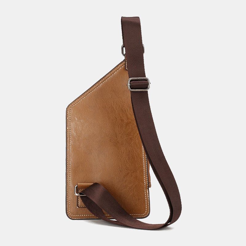 Mænd Retro Pu Læder Hovedtelefon Huldesign Brysttaske Multi-lomme Vandtæt Lynlås Crossbody Taske Skuldertaske