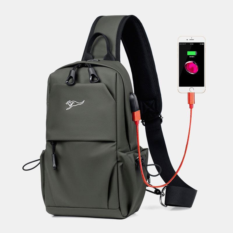 Mænd Vandtæt Slidfast Usb-opladningsbrysttaske Multi-lomme Anti-tyveri Crossbody Skuldertaske