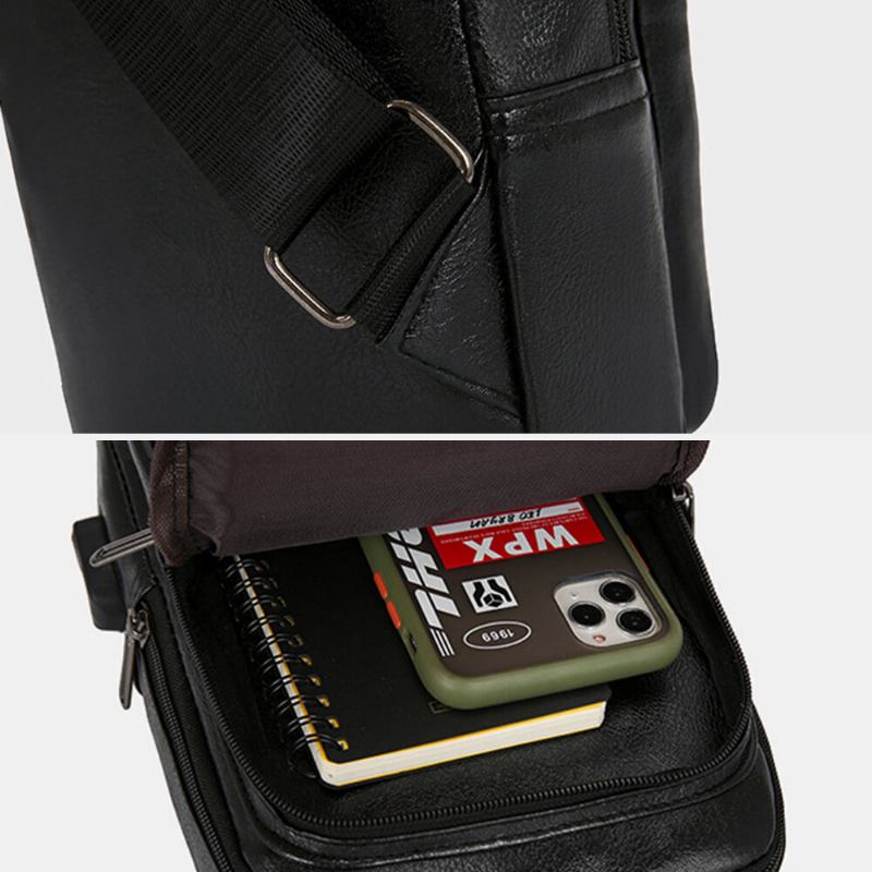 Mænd Vintage Usb-opladningsdesign Multi-lomme Brysttaske Med Stor Kapacitet Slidbestandig Crossbody-skuldertaske