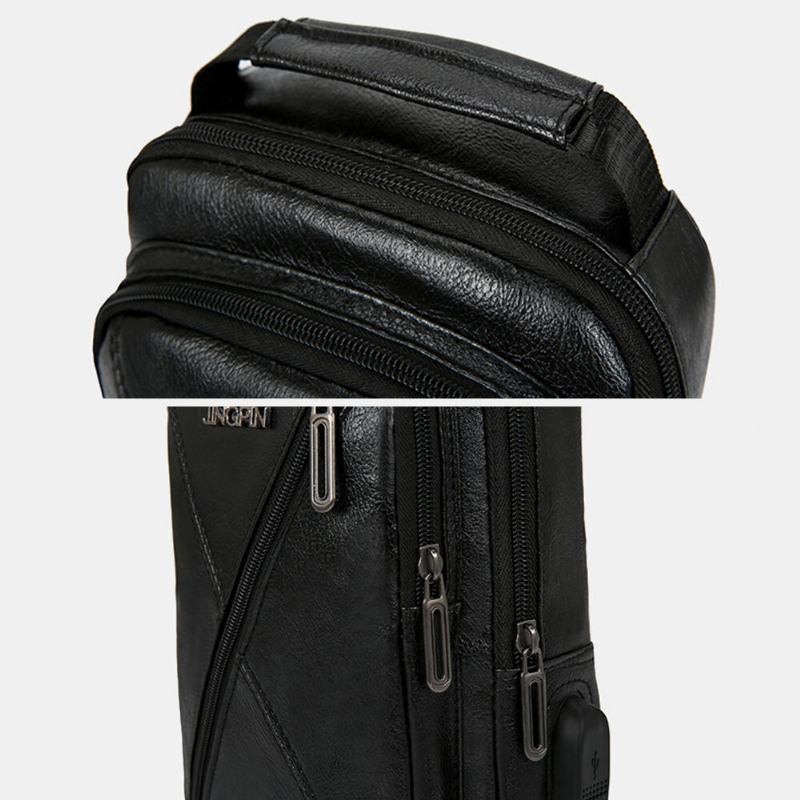 Mænd Vintage Usb-opladningsdesign Multi-lomme Brysttaske Med Stor Kapacitet Slidbestandig Crossbody-skuldertaske