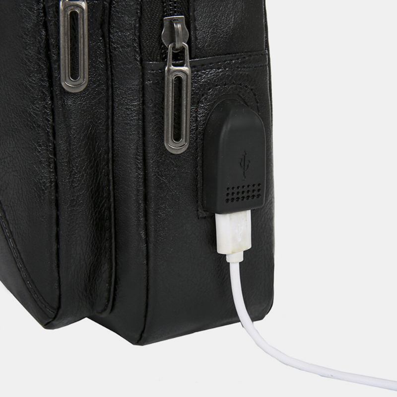 Mænd Vintage Usb-opladningsdesign Multi-lomme Brysttaske Med Stor Kapacitet Slidbestandig Crossbody-skuldertaske