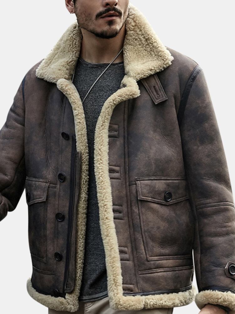 Charmkpr Herre Biker Jacket Big Pocket Shearling Imiteret Læder