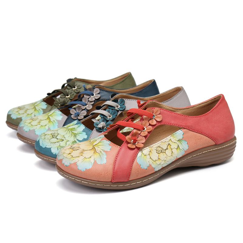 Blomstermønster Elastikbånd Rund Tåsplejsning Retro Casual Flats