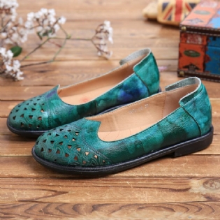 Bohemian Læder Hule Tie-dyed Blød Casual Slip On Loafers Flade Sko