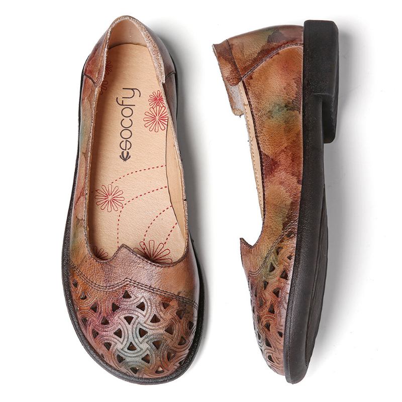 Bohemian Læder Hule Tie-dyed Blød Casual Slip On Loafers Flade Sko