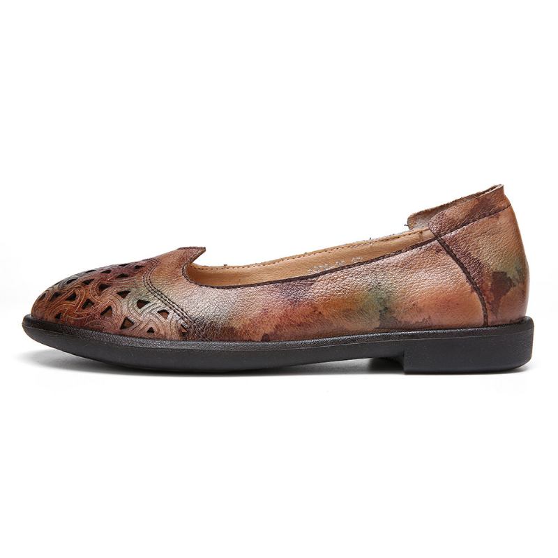 Bohemian Læder Hule Tie-dyed Blød Casual Slip On Loafers Flade Sko