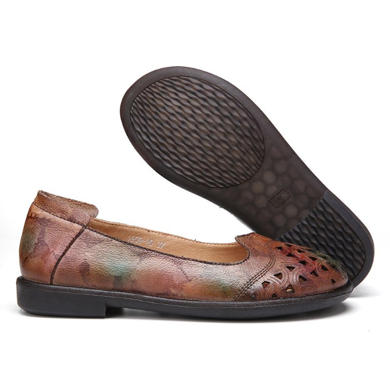 Bohemian Læder Hule Tie-dyed Blød Casual Slip On Loafers Flade Sko