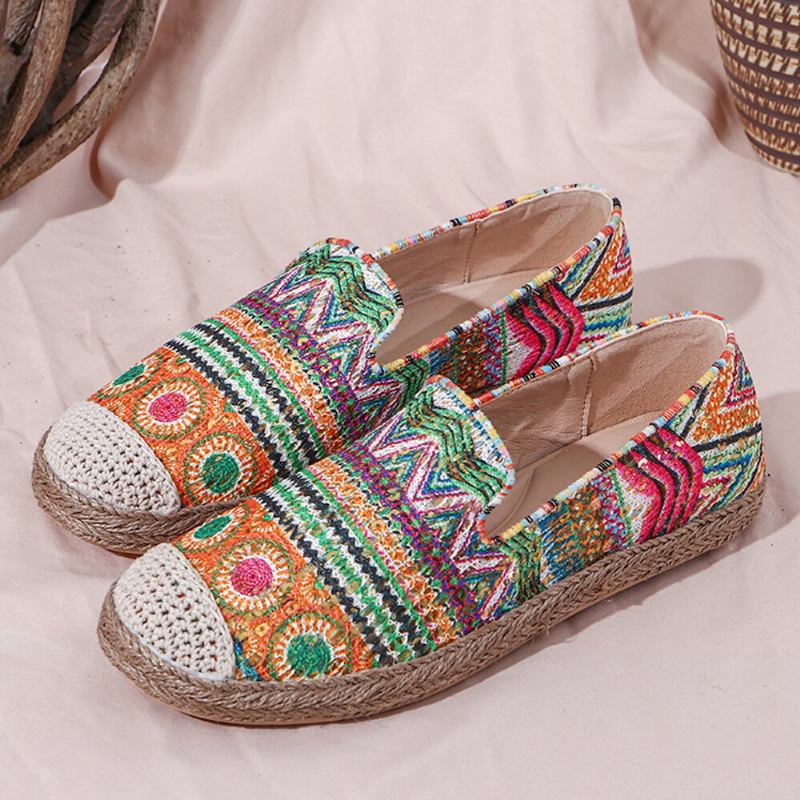 Bohemian Pattern Hollow Out Mesh Klud Komfortabel Bærbar Slip On Casual Espadrille Flade Sko