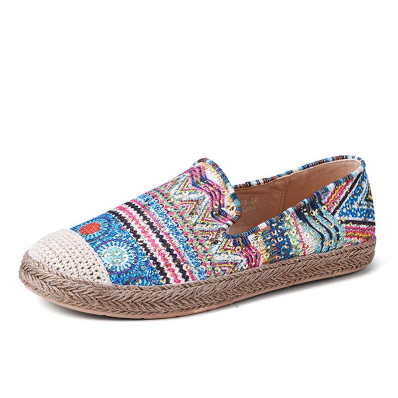 Bohemian Pattern Hollow Out Mesh Klud Komfortabel Bærbar Slip On Casual Espadrille Flade Sko