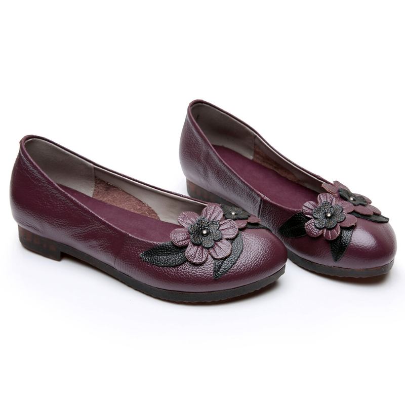 Dame Blomster Decor Comfy Sole Bløde Læder Loafers