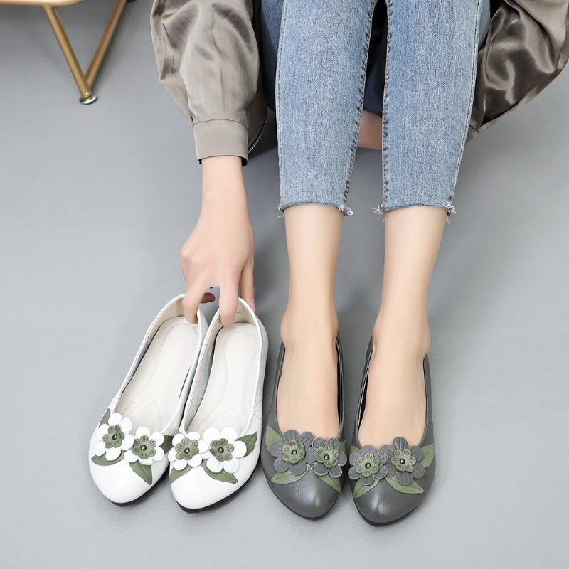 Dame Blomster Decor Comfy Sole Bløde Læder Loafers