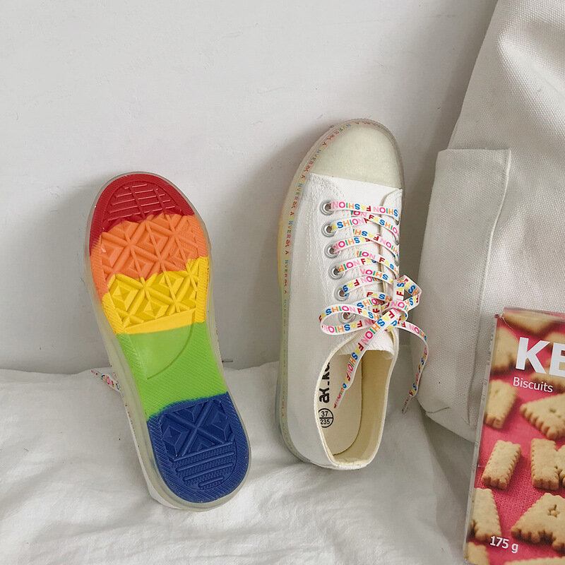 Dame Canvas Low Top Rainbow Sole Casual Student Flats