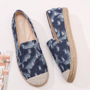 Dame Comfy Denim Ripped Design Espadrilles Flats Loafers