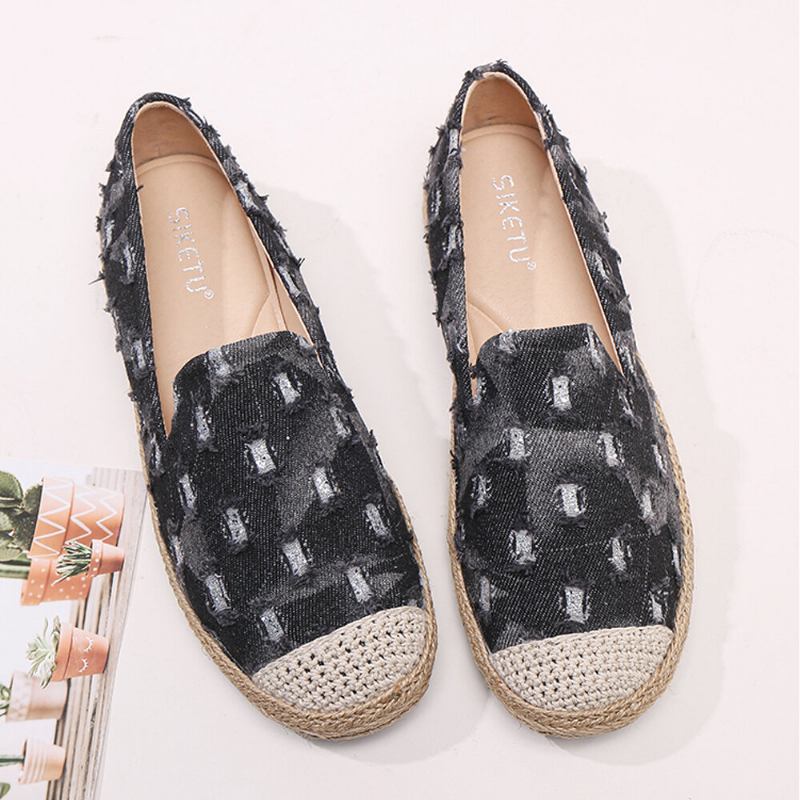 Dame Comfy Denim Ripped Design Espadrilles Flats Loafers