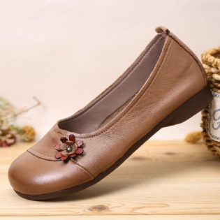 Dame Læder Blomster Slip On Flats Loafers Sko