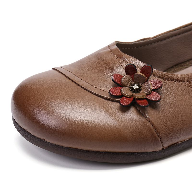 Dame Læder Blomster Slip On Flats Loafers Sko