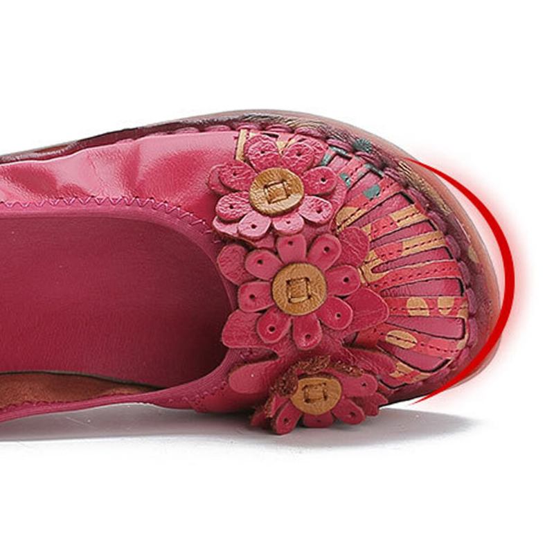 Dame Retro Flowers Decor Håndlavede Syninger Non Slp Soft Sole Loafers