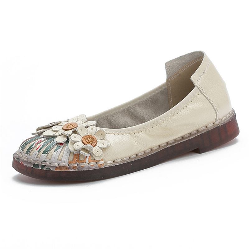 Dame Retro Flowers Decor Håndlavede Syninger Non Slp Soft Sole Loafers