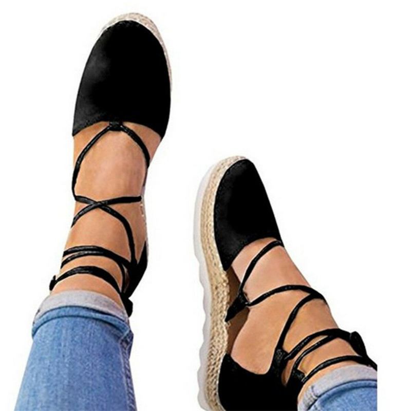 Dame-strappy Espadrilles Plus Size Casual Ensfarvet Sommer Platform Sandaler