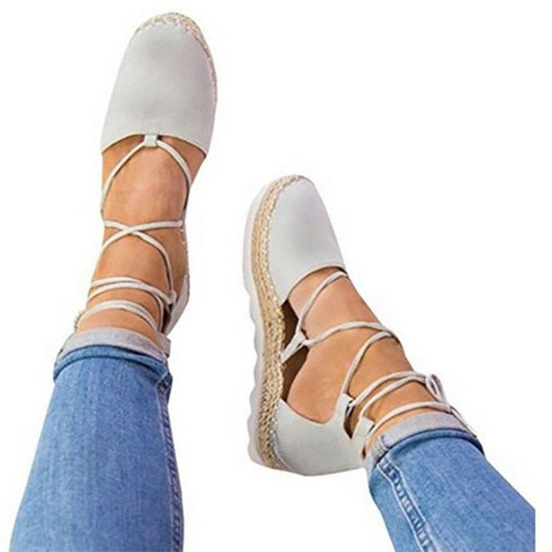 Dame-strappy Espadrilles Plus Size Casual Ensfarvet Sommer Platform Sandaler