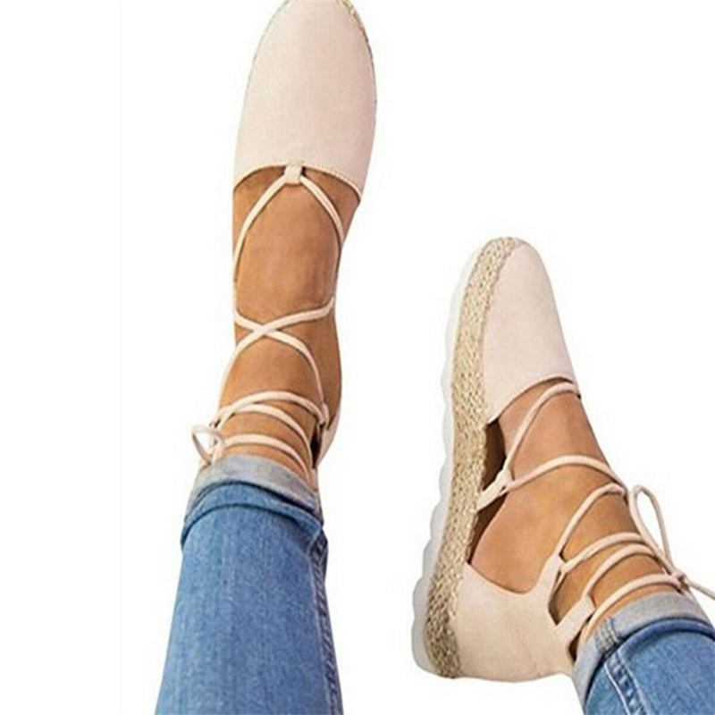 Dame-strappy Espadrilles Plus Size Casual Ensfarvet Sommer Platform Sandaler