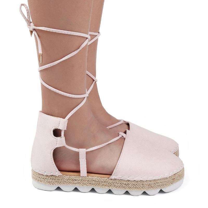 Dame-strappy Espadrilles Plus Size Casual Ensfarvet Sommer Platform Sandaler