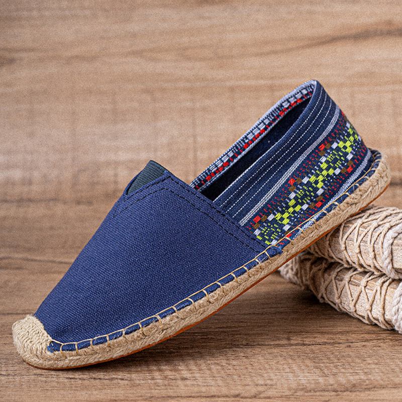 Etnisk Splejsning Farverigt Stribet Linned Behagelig Åndbar Slip On Casual Espadrille Flade Sko