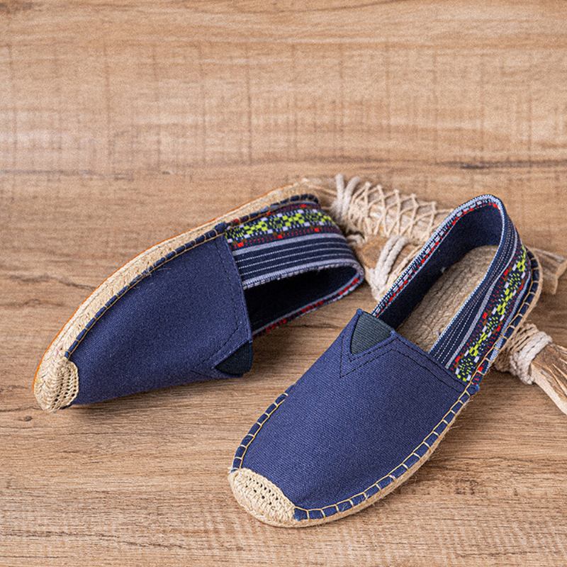 Etnisk Splejsning Farverigt Stribet Linned Behagelig Åndbar Slip On Casual Espadrille Flade Sko