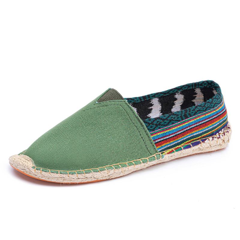 Etnisk Splejsning Farverigt Stribet Linned Behagelig Åndbar Slip On Casual Espadrille Flade Sko