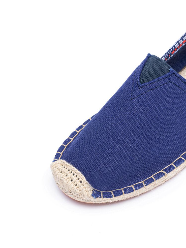 Etnisk Splejsning Farverigt Stribet Linned Behagelig Åndbar Slip On Casual Espadrille Flade Sko