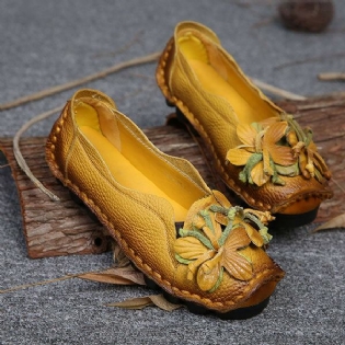 Kvinder Ægte Læder Håndlavet Dekorationsblomster Vintage Slip On Flats Loafers