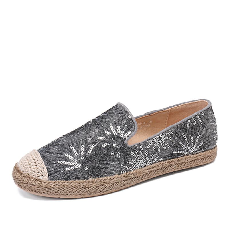 Kvinder Casual Pailletter Blomster Mønster Espadrille Flats Loafers