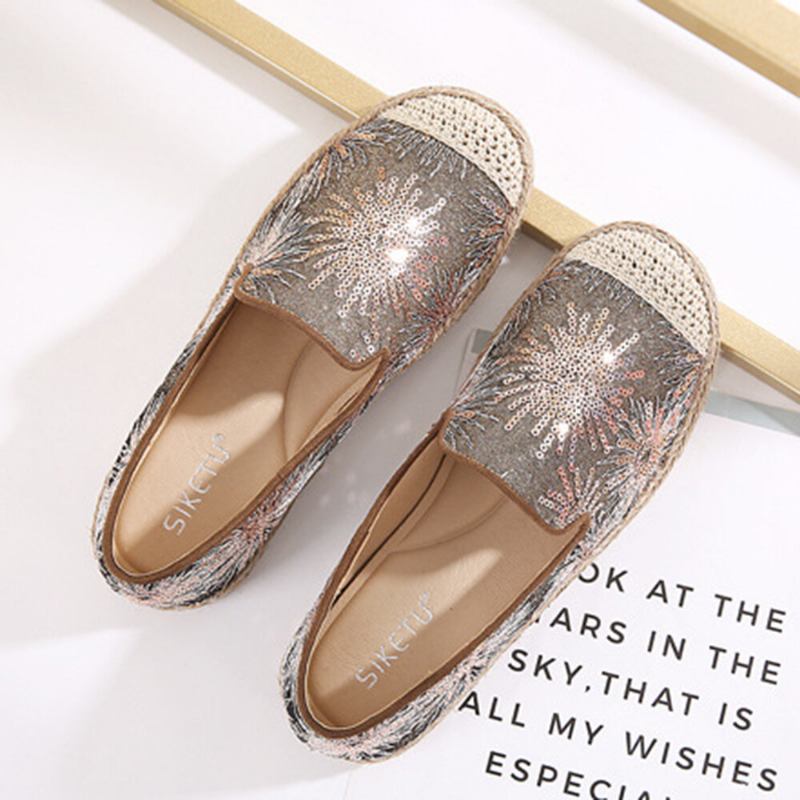 Kvinder Casual Pailletter Blomster Mønster Espadrille Flats Loafers