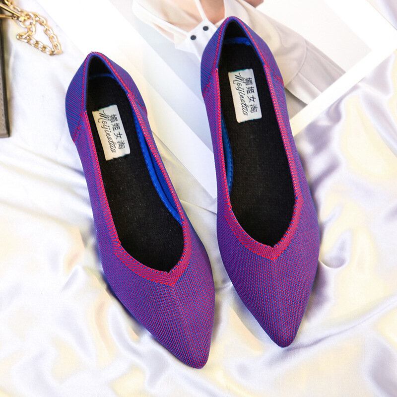 Kvinder Casual Pointed Knit Vamp Soft Sole Loafers