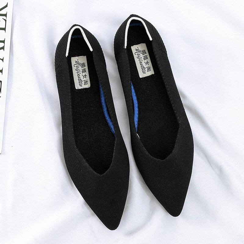 Kvinder Casual Pointed Knit Vamp Soft Sole Loafers