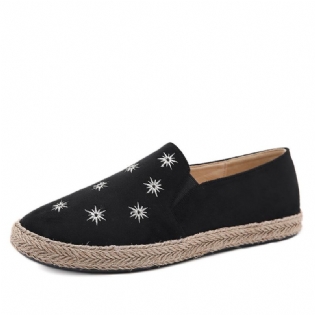 Kvinder Casual Ruskind Rund Toe Star Broderede Espadrilles Fiskersko Flats Loafers