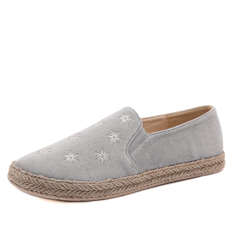 Kvinder Casual Ruskind Rund Toe Star Broderede Espadrilles Fiskersko Flats Loafers