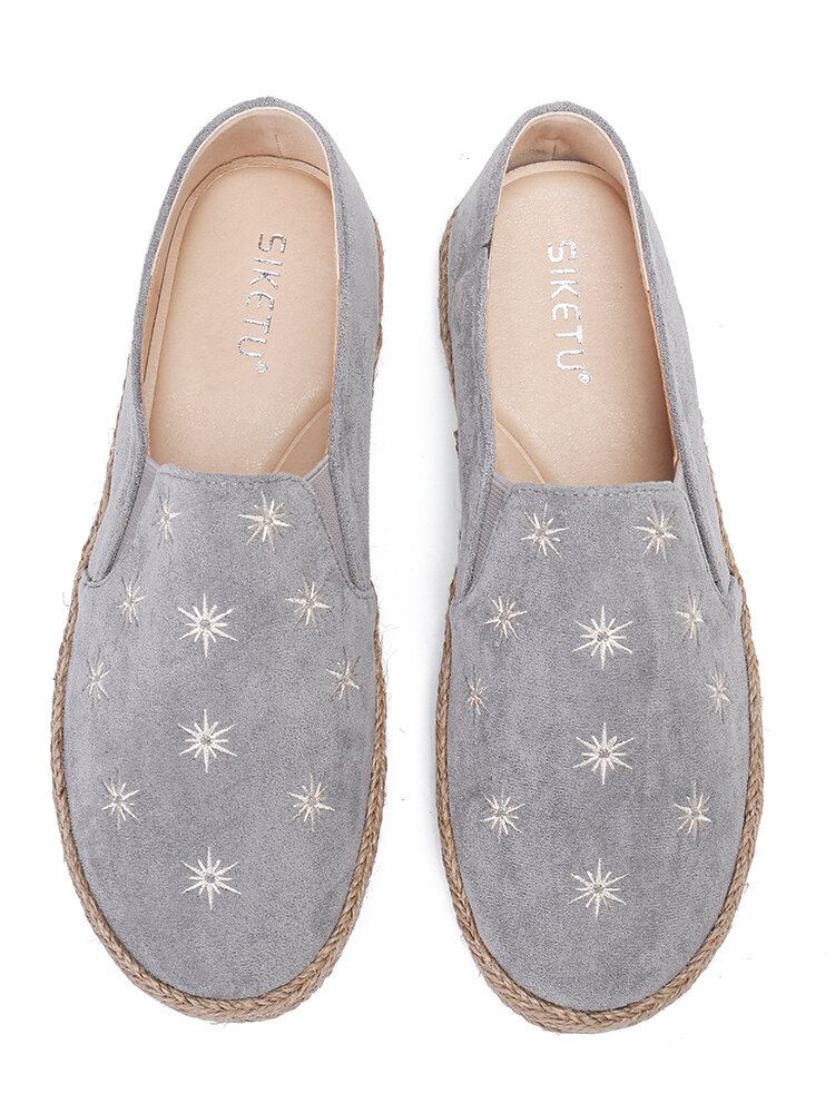 Kvinder Casual Ruskind Rund Toe Star Broderede Espadrilles Fiskersko Flats Loafers