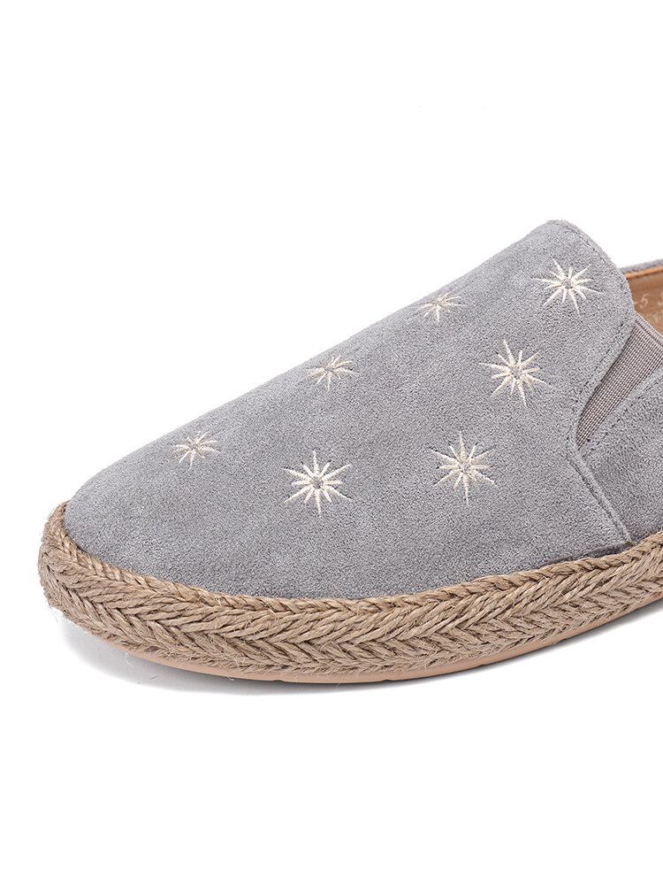 Kvinder Casual Ruskind Rund Toe Star Broderede Espadrilles Fiskersko Flats Loafers