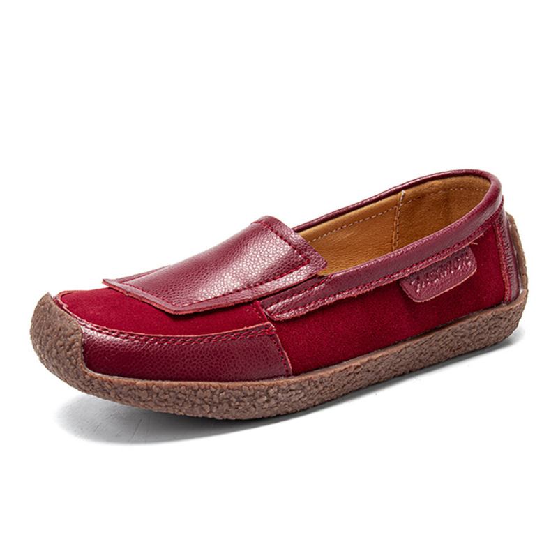 Kvinder Comfy Lædersplejsning Bløde Slip On Flade Loafers