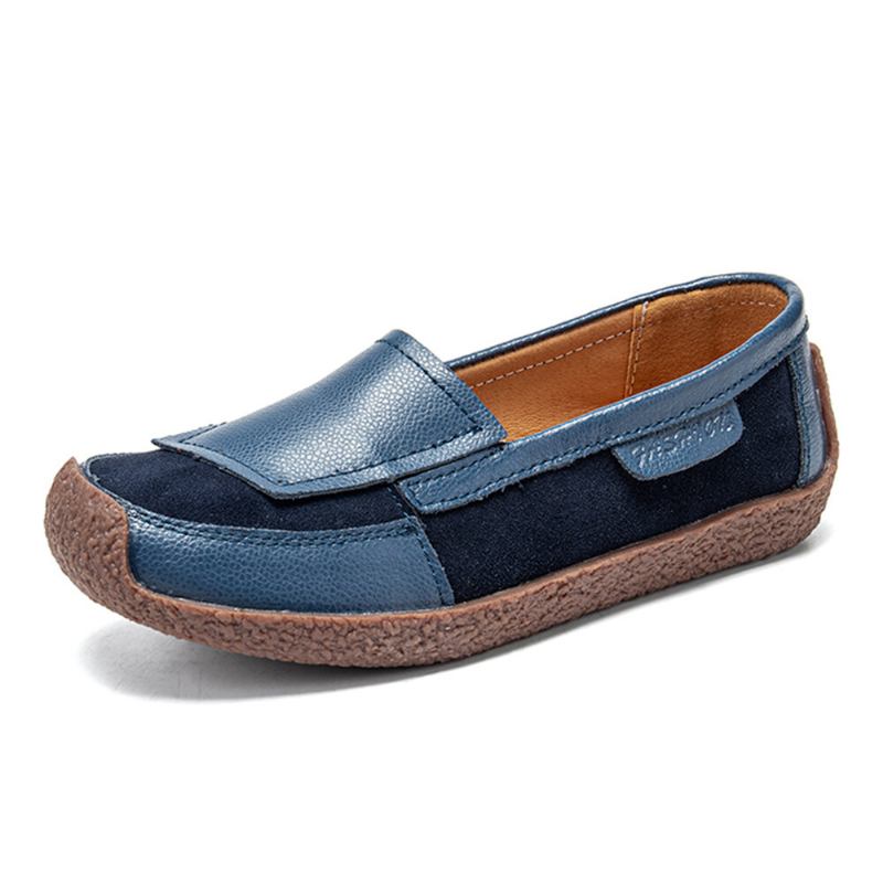 Kvinder Comfy Lædersplejsning Bløde Slip On Flade Loafers