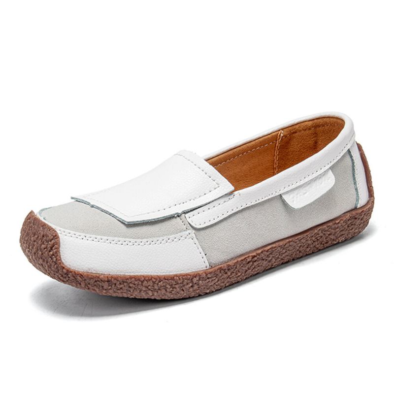 Kvinder Comfy Lædersplejsning Bløde Slip On Flade Loafers