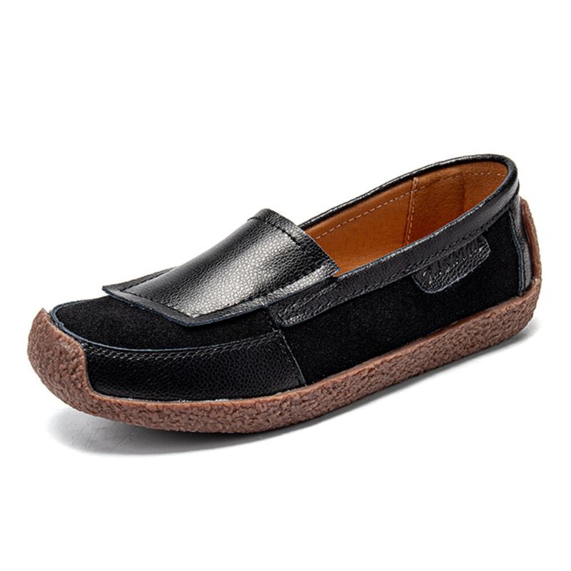 Kvinder Comfy Lædersplejsning Bløde Slip On Flade Loafers