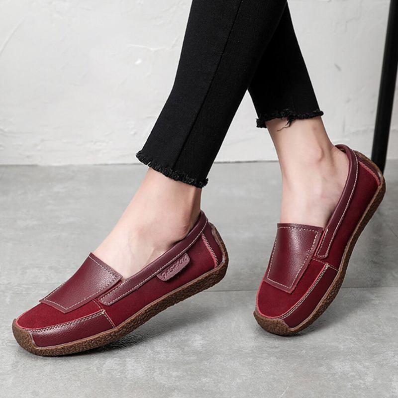 Kvinder Comfy Lædersplejsning Bløde Slip On Flade Loafers